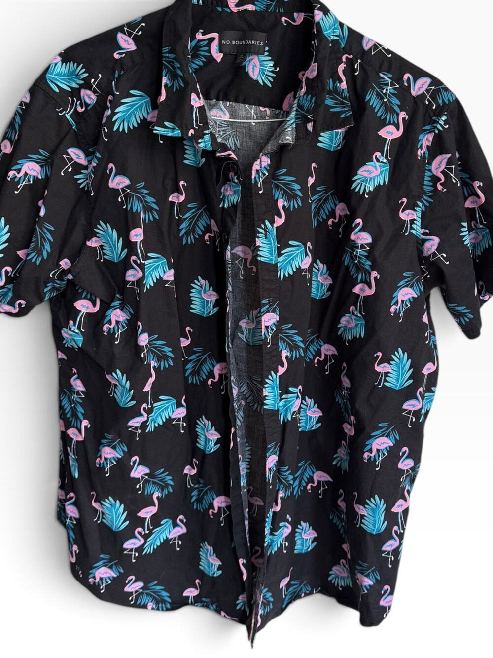No Boundaries Mens 3XL Short Sleeve Button Up Shirt Lot of 2 Floral Flamingo